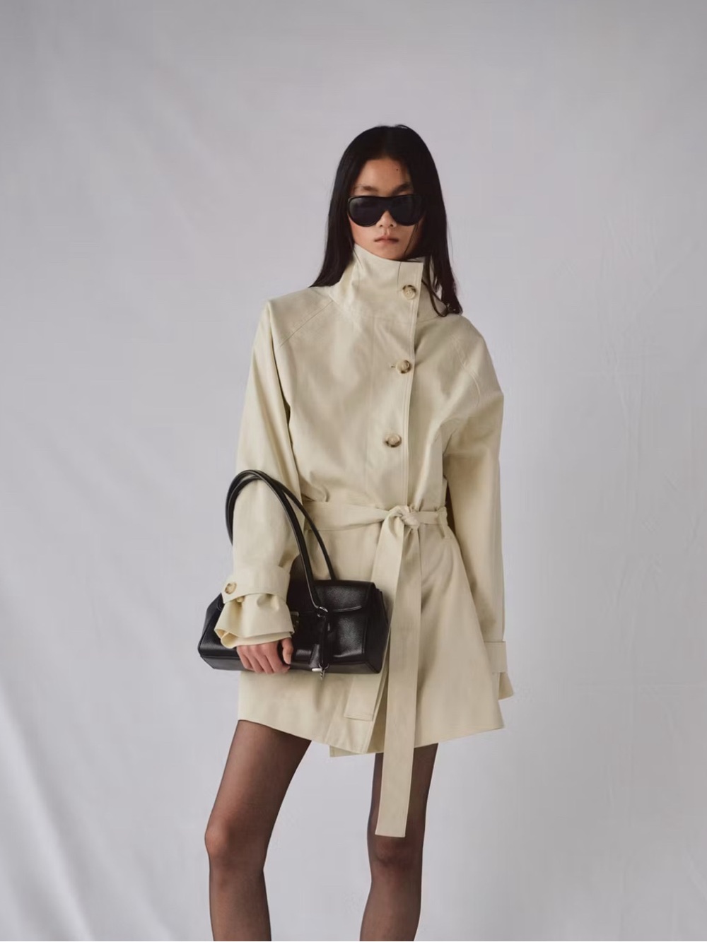 Mango Belted High-Collar Trench Coat